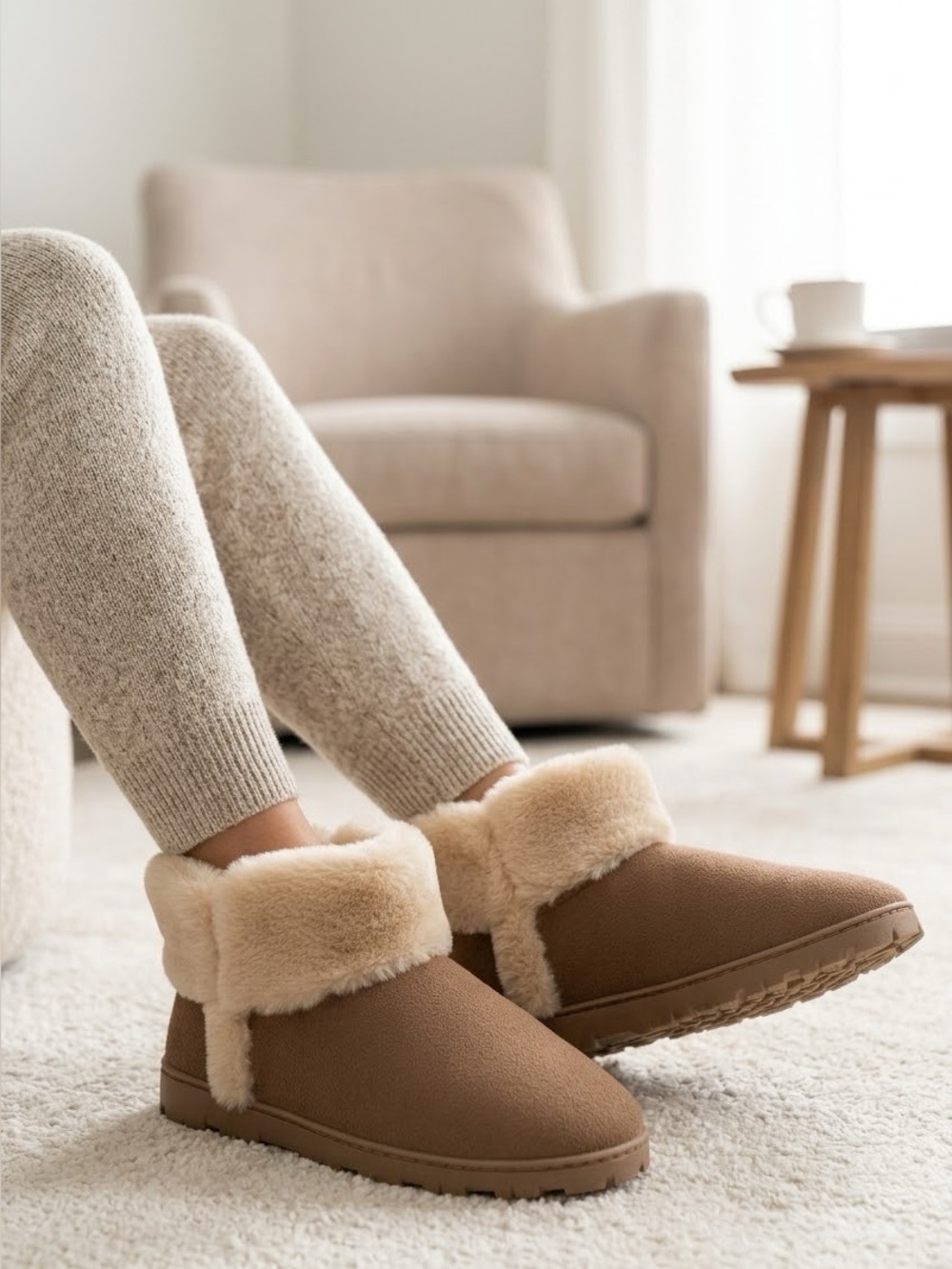 Jessica Simpson Faux Fur Sherpa Bootie Slippers Tan Cream XL 9-10 NWT